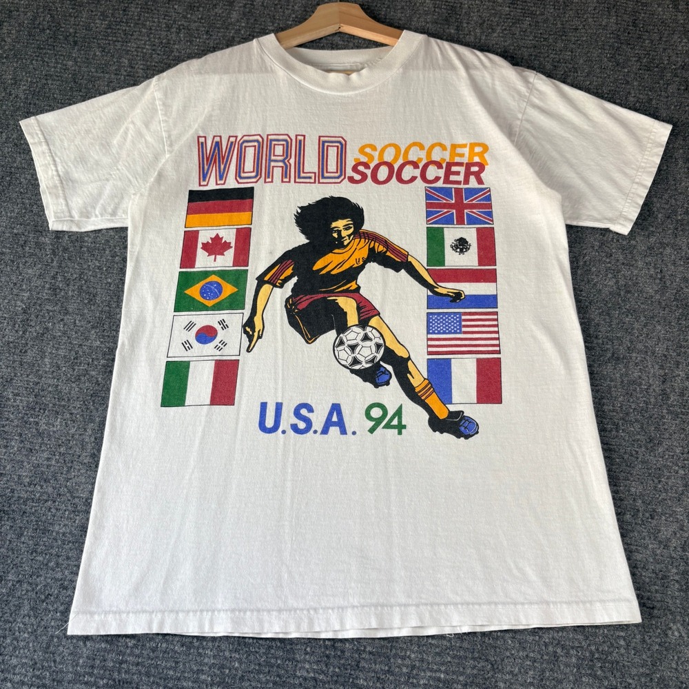 Vintage Harrys World Soccer USA 94 T Shirt White Mens Medium Single Stitch USA